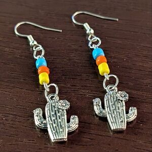 Handmade Beaded Boho Cactus Earrings